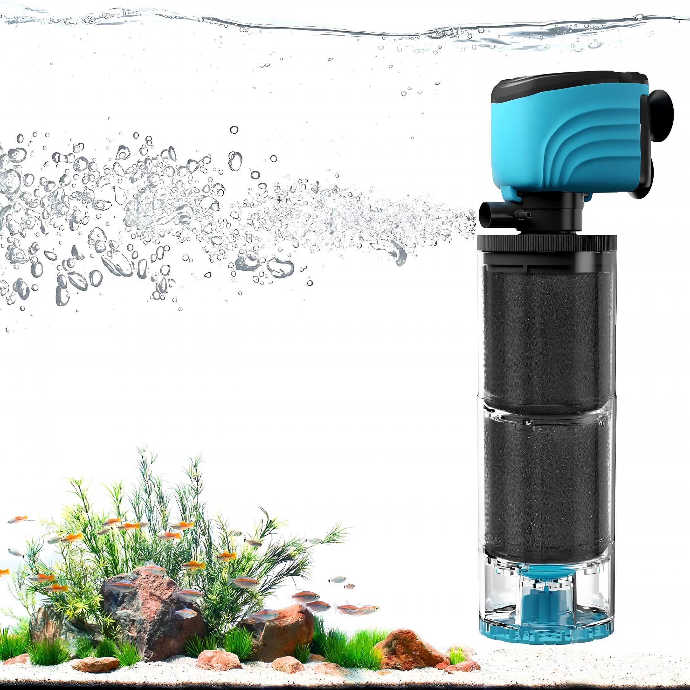 HIBIBUD Submersible Aquarium Filter, Upgraded 50-150 Gallon Fish Tank Filter with Fish Guard, Internal Whisper Pump for Turtle Tank, Debris Tray, Check Valve, Fresh/Saltwater, 12-Inch