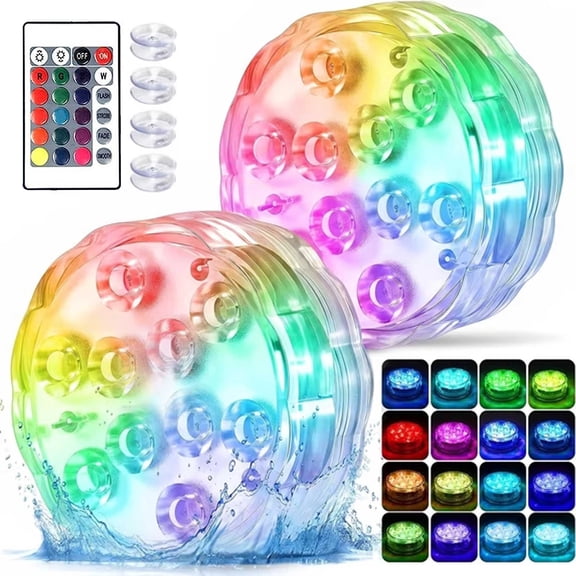 HIBIBUD Submersible Led Lights,Ip68 Waterproof Floating Pool Hot Tub Lights with Remote Control,16 Rgb Colors,Timer,Suction Cups,Battery Powered Underwater Lights for Spa,Pond,Vase Decor