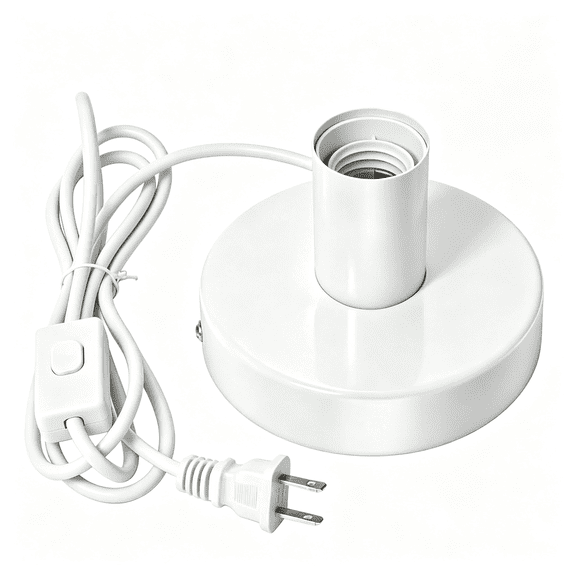 HIBIBUD Table Lamp Base,E26/E27 Plug in Lamp Holder with Switch,White|Metal Lamp Base with 5.6 Ft Cord and on Off Switch for Diy Table Lamps Home Decor and Edison Style Bulbs