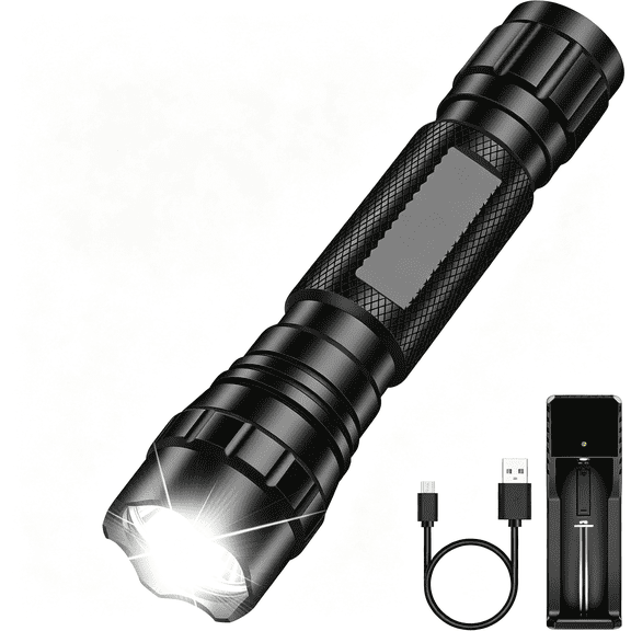HIBIBUD Tactical Flashlight with Holster, Single Mode Led Flashlight 1000 High Lumen Duty Flashlights with Belt Holster and Charger, Bright Small Flash Light