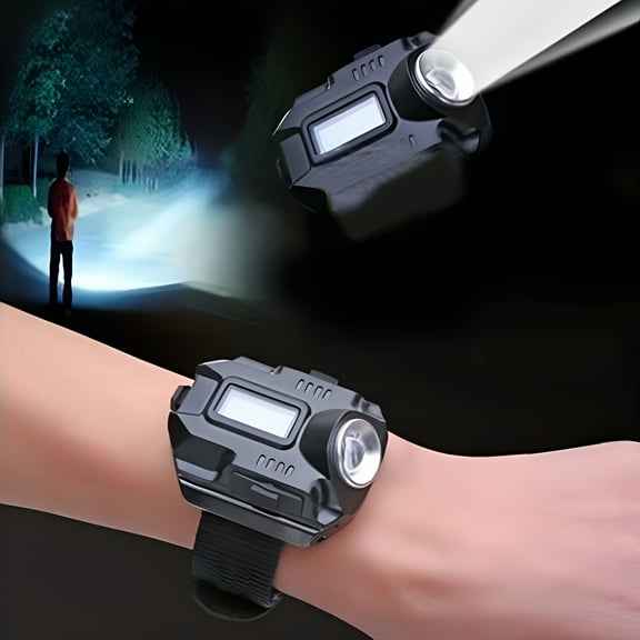 HIBIBUD Tactical Rechargeable LED Wrist Flashlight, IP6 Waterproof Hands-Free Lamp With Time Display For Camping, Hiking, Night