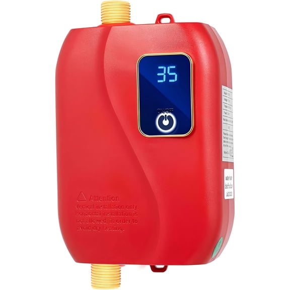 HIBIBUD Tankless Heater Electric 110V 3000W Instant Heater with Plug Energy Efficient Electric Heater for Sink Inline Heater RV Tankless Heater Red