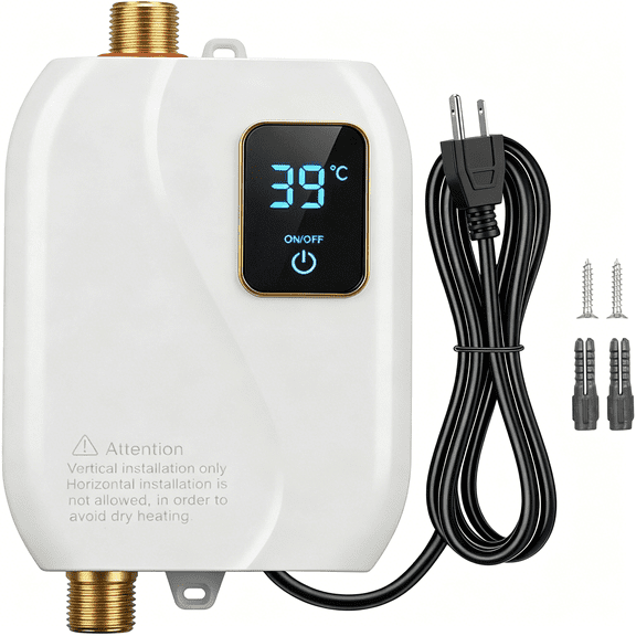 HIBIBUD Tankless Water Heater Electric,3000W Tankless Electric Water Heater 110V,on Demand Hot Water Heater Electric with Digital Display,Electric Tankless Hot Water Heater