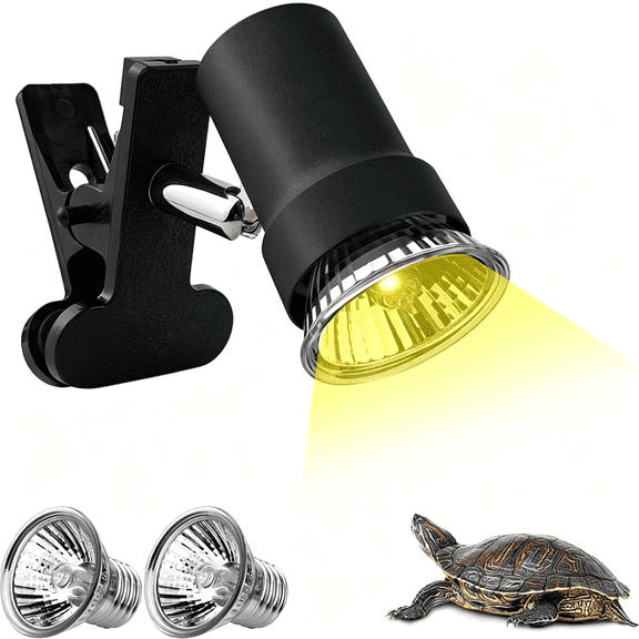 HIBIBUD Turtle Heat Lamp+2 Heating Bulbs (50W,35W),Reptile Uva Uvb Basking Spot Lamp,Warming Light with Clamp for Tortoise,Lizard,Snake,Leopard Gecko,Bearded Dragon,Brooder Box