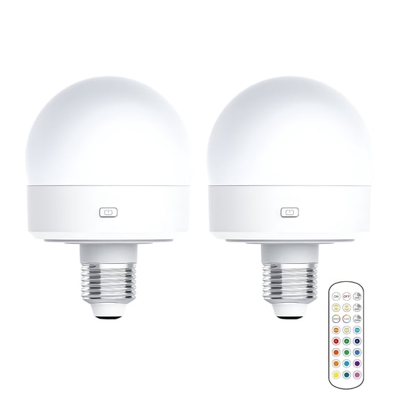 HIBIBUD USB Rechargeable Light Bulb with Remote Control Timer Dimmable Easy to Install Battery Powered E27 Light Bulb RGB Lamp