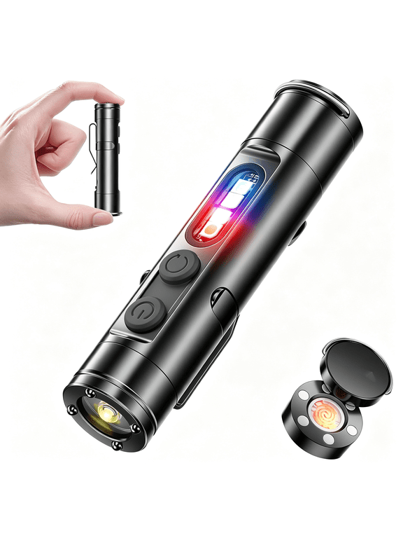 Ultimate Everyday Micro Tool Mini Flashlight with Cob Light,6-In-1 Rechargeable Keychain Torch,Side Lights,Strobe,Magnet,Window Breaker,Electric Lighter Edc Survival Tool