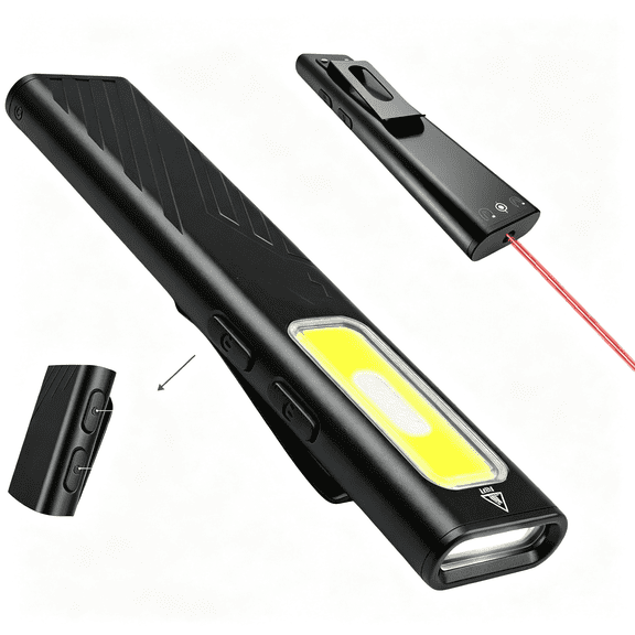 HIBIBUD Ultra Flat Edc Pocket Flashlight,Withred Laser,Black|800Lm,11-Mode Dual-Switch,80Db Siren &Amp; Uv Light,Red Laser Pointer Magnetic Base,Pocket Clip,Usb-C Rechargeable
