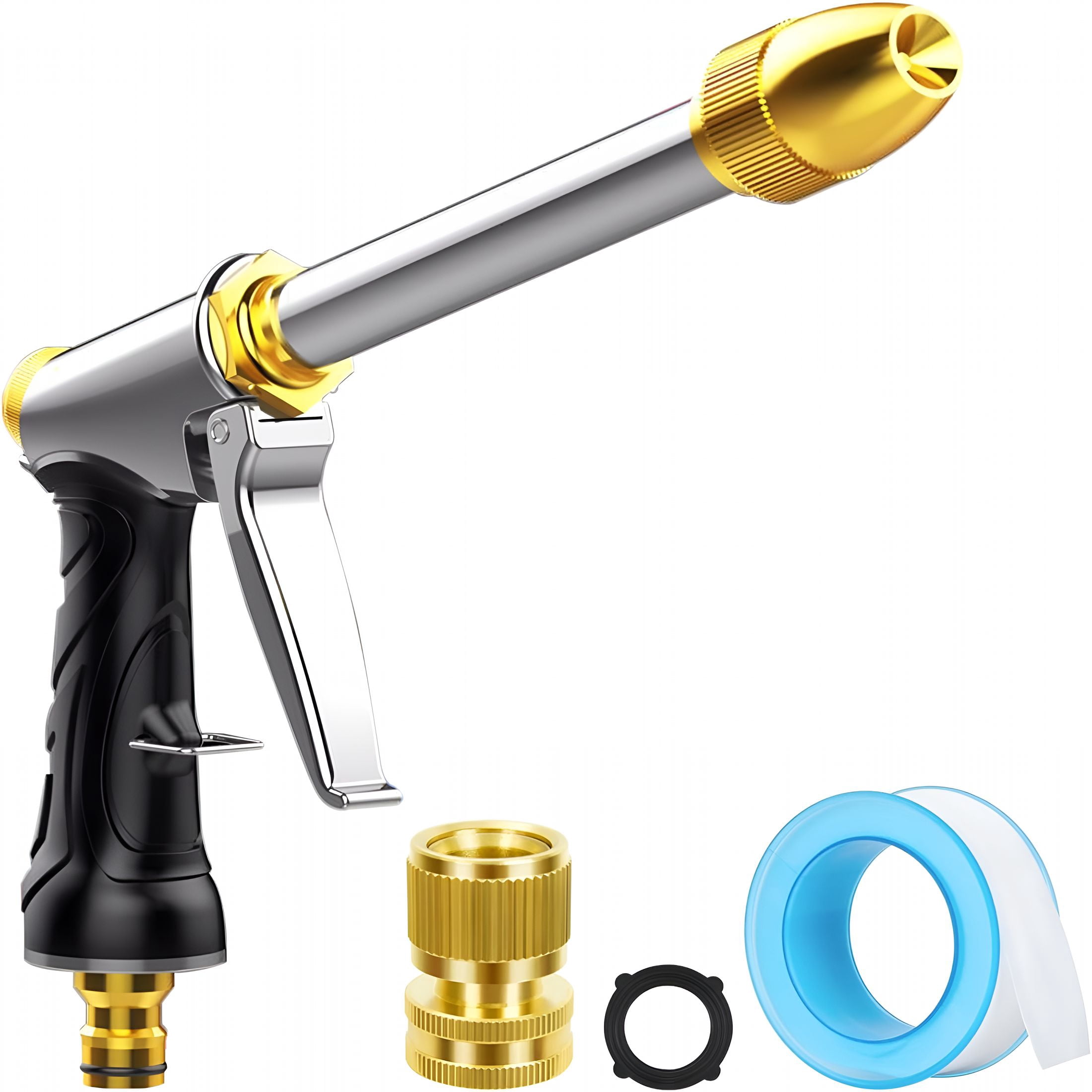 HIBIBUD Upgraded Garden Hose Nozzle Sprayer,Heavy Duty Metal Water Hose Nozzle,High Pressure Spray Gun with 3/4"Brass Quick Connectors,For Watering Plants&Lawns,Patio Cleaning