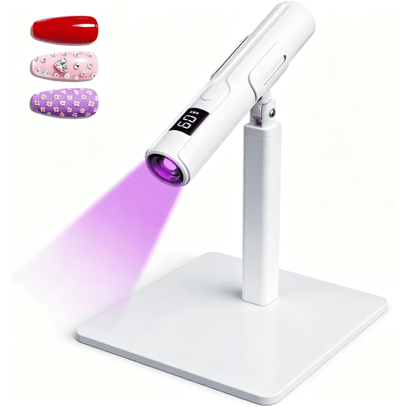 HIBIBUD Uv Nail Lamp with Stand,Cordless Uv Light for Gel Nails with Lcd Display&Eye-Protection Cover,Handheld Uv/Led Nail Lamp for Gel Polish,Flash Cures All Soft Gels(White)