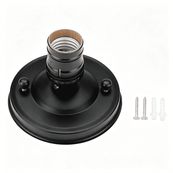 HIBIBUD Vintage Industrial Lamp Holder,E26/E27 Bulb Socket Base - Electroplated Iron Ceiling Or Wall Light Holder for Edison Bulbs,Retro Diy Lighting Fixture (Black)