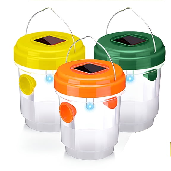 HIBIBUD Wasp Trap Solar Powered Bee Trap Reusable Fly Traps Outdoor Hanging Wasp Killer with UV LED Light Flying Insects Bee Killer for Indoor Outdoor Patio Garden Home (3 Packs)