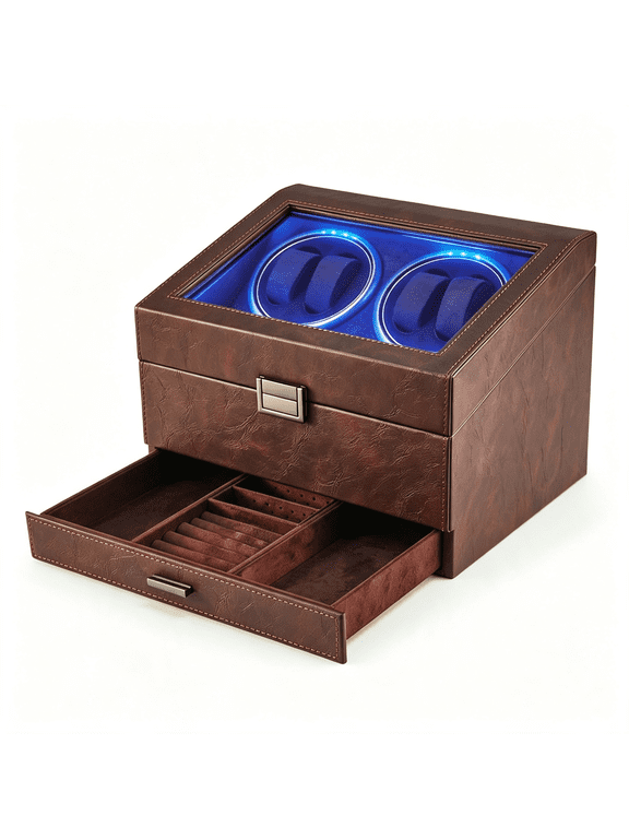 Watch Winders for Automatic Watches with 4+6 Watch Holders and Jewelry Storage,Quiet Moto,Led Light,Rotation Mode Setting Men Gift for Husband Father Boss
