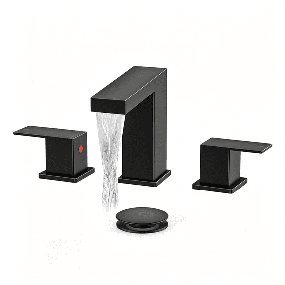 HIBIBUD Waterfall Black Bathroom Faucet 3 Hole,8 
