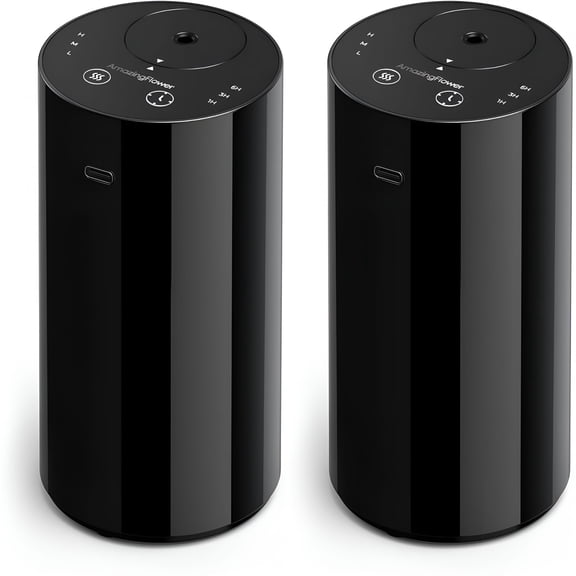 HIBIBUD Waterless Essential Oil Diffuser,Portable Aromatherapy Diffuser with 20Ml Capacity,Battery Operated Mini Scent Diffuser,3 Mist Levels&Timers,Leak-Free,For Home,Car,Office(Black 2 Pack)