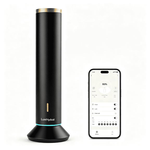 HIBIBUD Waterless Essential Oil Diffuser,Smart App Controlled Scent Diffuser for Large Room,Covers Up to 4000 Sq Ft,Quiet Aroma Diffuser for Home Hotel Office,360 Ambient Light (Black,Desktop)