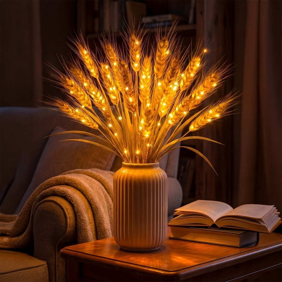 HIBIBUD Wheats Ear Lighting Wheat Stalks Goldens Harvests-theme Decor Table Lamp for Indoor Outdoor Courtyard Decorative Light without Vase Home Kitchen Wedding Party Boho Decor Gifts