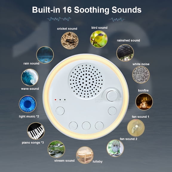 HIBIBUD White Noise Machine Sleep Machine with Night Light,16 Soothing Sounds,15/30/60min Timer-Ideal for Adults Sleeping,Relaxing,Meditation,Yoga