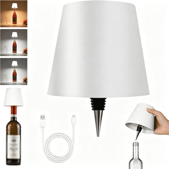 HIBIBUD Wireless Bottle Lamp - Led Bottle Lights for Liquor & Wine Bottles,Cordless Lampshade,Whiskey Bottle Top Light,Bottle Stopper Night Light Kit,Rechargeable 3-Tone Touch-Dimmable
