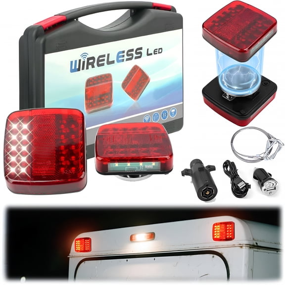 HIBIBUD Wireless Trailer Lights Kit Magnetic,LED Wireless Tail Lights for Trailer with Strong Magnet and Rechargeable Battery,IP67 Waterproof,Portable Tow Light Set for Trucks,RVs,Boats,Campers