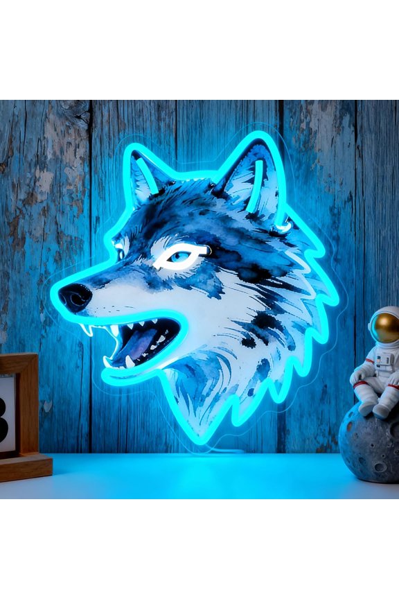 Wolf Neon Sign,Uv Printed Dimmable Led Wolf Neon Light Animal Wall Decor Wolf Gifts for Boys Men Bedroom Living Room Man Cave Home Birthday Decoration