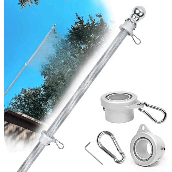 HIBLE Silver Flag Pole for Outside House, 6 FT Carbon Fiber Flag Pole with Built-in Bearings Tangle Free Spinning Flag Pole Rings 5 Sections Residential Flagpole (no Flag and no Bracket)