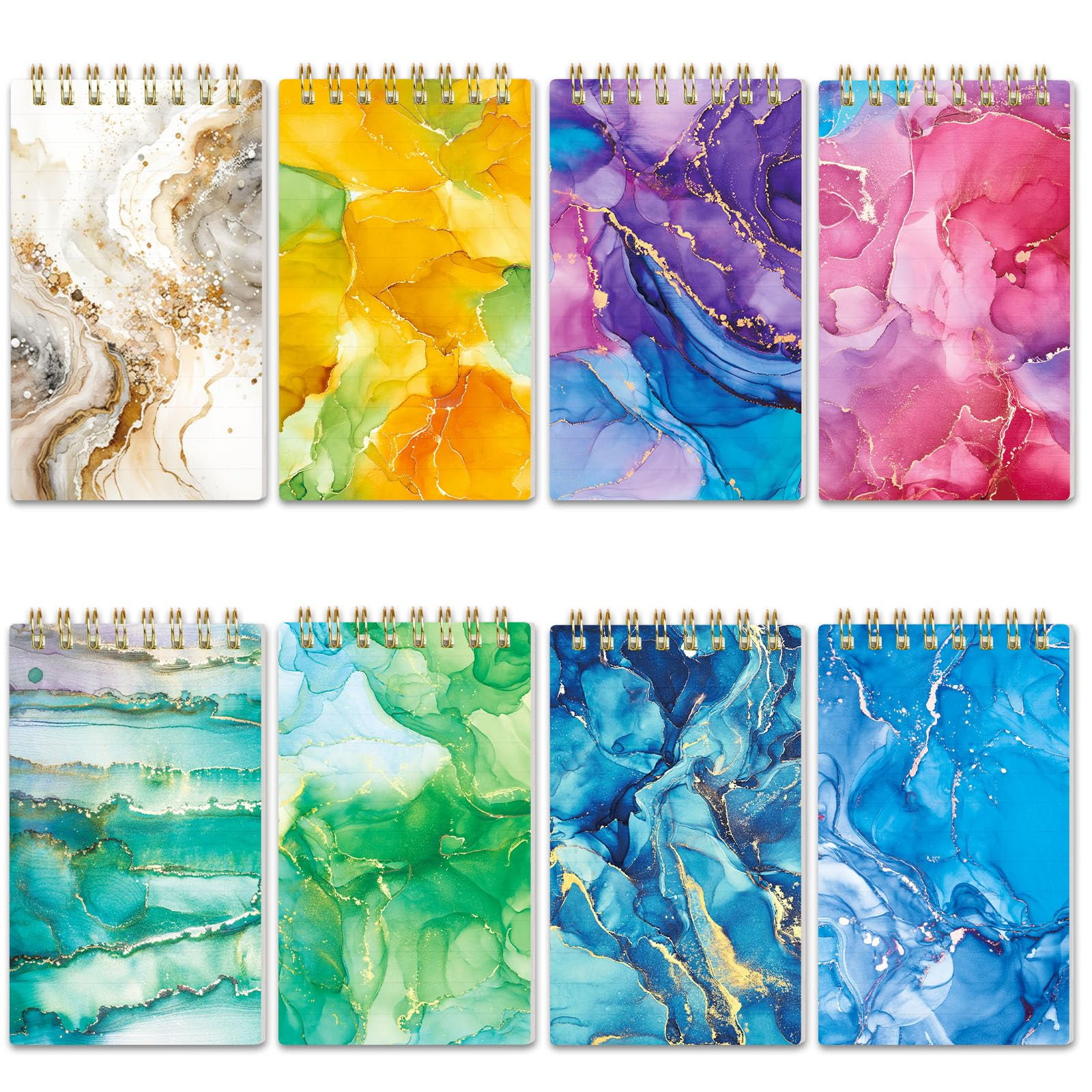 HIBOX 8PCS Mini Spiral Notepads, Marbleized Spiral Pocket Notebooks 3" x 5" College Ruled Notebooks for Women Gift Office School Supplies C40