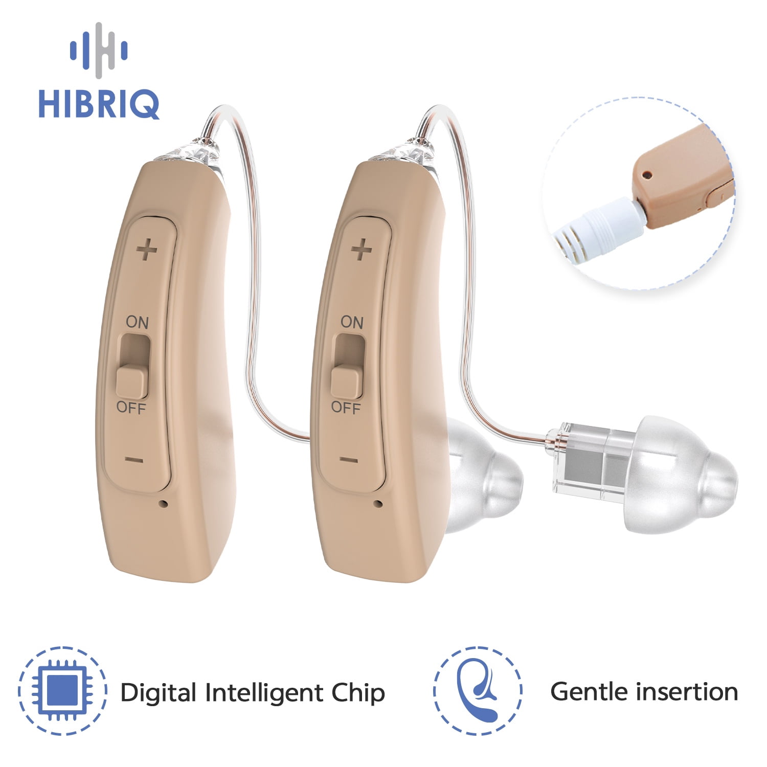 HIBRIQ Hearing Aid for Seniors, Rechargeable RIC Hearing Aid, Noise Cancelling for Hearing Loss, Clear Sound, Pair