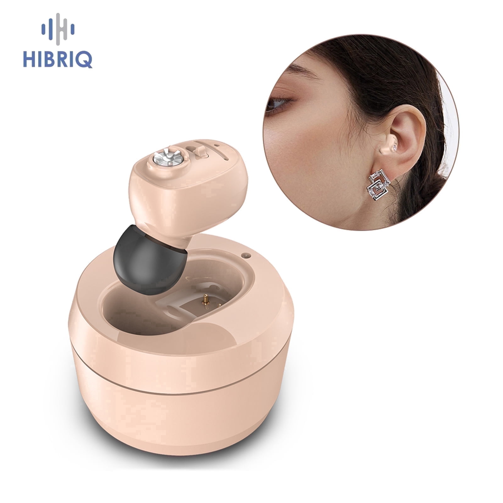 HIBRIQ Rechargeable Invisible Hearing Aids with Charging Base & Noise Cancelling for Seniors HH-1607