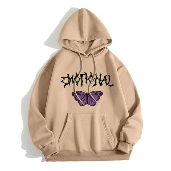 HIBRO Ladies Printed Crewneck Hooded Casual Long Sleeve Fleece Sweatshirt