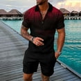 thumbnail image 1 of HIBRO Male Summer Casual Print Zipper Turn Down Collar Blouse Short Sleeve Tops Shirt Shorts Outfits, 1 of 9