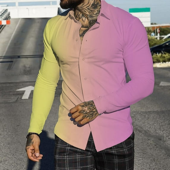 HIBRO Men Autumn Winter Single Breasted Casual Lapel Full Print Beach Long Sleeve Vacation Outdoor Holiday Shirt
