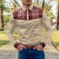 thumbnail image 1 of HIBRO Mens Fashion Casual Plaid Patchwork Color Block Lapel Button Cuff Long Sleeve Shirt, 1 of 5