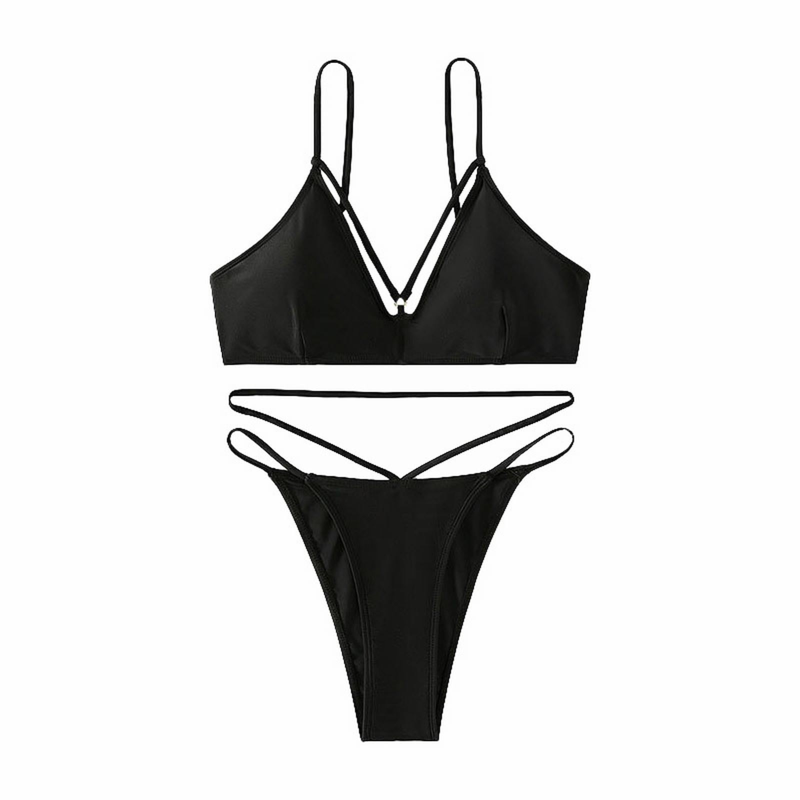 Hibro String Bikini Top Bikini Set Bandage Solid Swimwear Two Pieces Swimsuit Padded Thong
