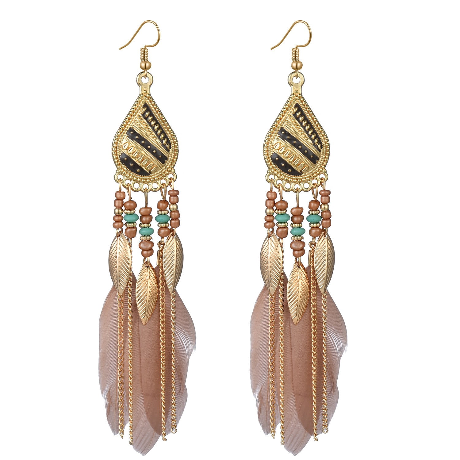 Boho Feather Dangle Earrings - Colorful Handmade Tassel Earrings For Women & Girls