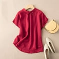 thumbnail image 1 of HIBRO Womens Linen Button Down Shirts Short Sleeves Round Neck Office Shirts Casual Business Tops Slim Shirts, 1 of 5