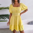 thumbnail image 1 of HIBRO Womens Square Neck Summer Dress Tie Back Short Sleeve Ruffle A Line Casual Mini Dress, 1 of 8