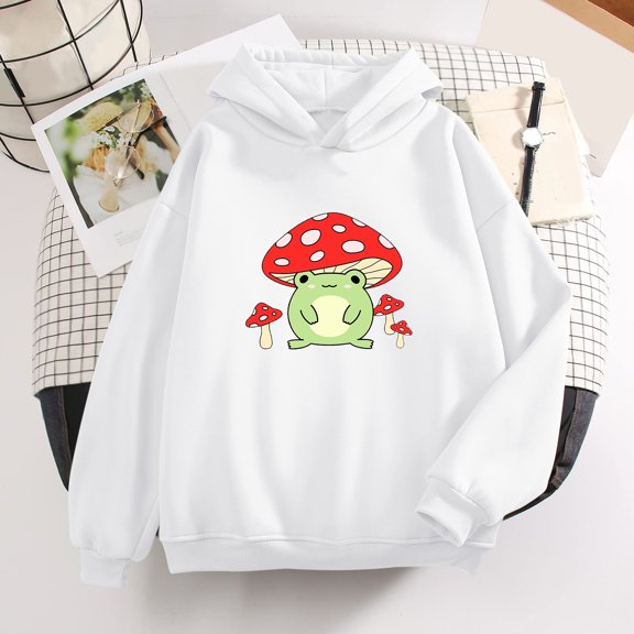HIBRO Womens Sweatshirt Cute Frog Print Long Sleeve Hoodie Casual Top Hoodie