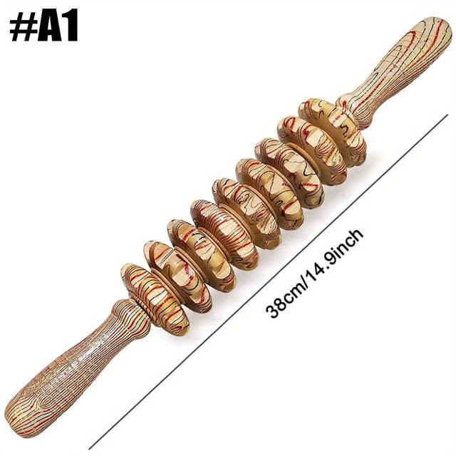 HIC 1pc Wooden Nine Wheel Massager Roller Trigger Point Massager Stick