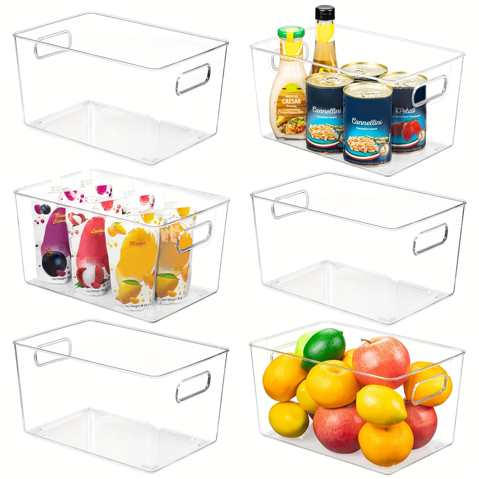 HIC 6Piece Clear Plastic Storage Bins With Handles Perfect For