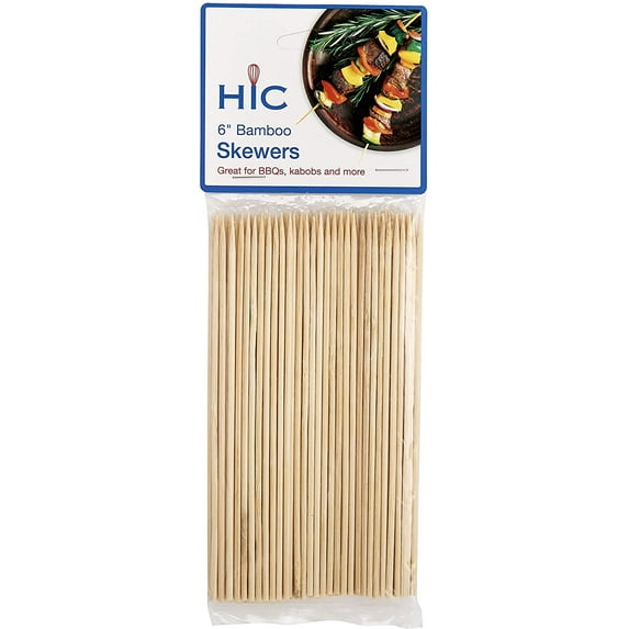 HIC Bamboo BBQ, Kabob and Grill Skewers, 6-Inches Long, Set of 100