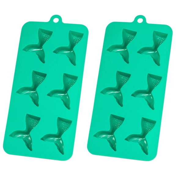 HIC Green Silicone Mermaid Tail Shape Ice Cube Tray and Baking Mold - Makes 6 Cubes 2 Pack
