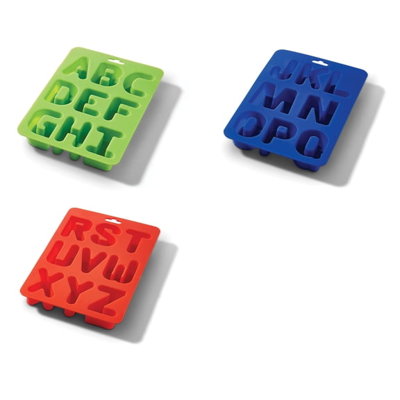 HIC Harold Import Co. Eat Your Words Ice Cube Tray Baking Mold 43819, Non-Stick Silicone, FDA Approved, Makes 26 Letters, Set of 3