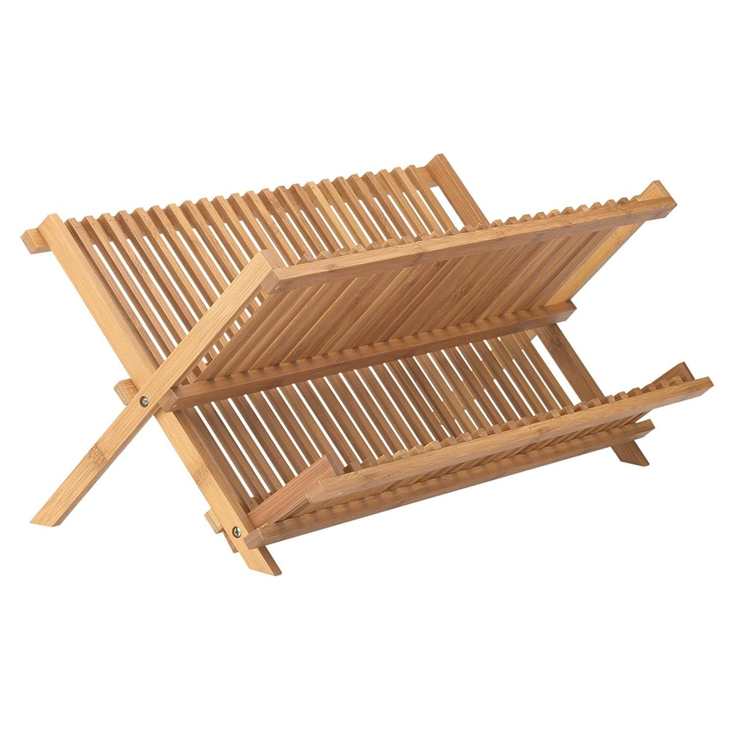 HIC Harold Import Co. Helen Chen’s Asian Kitchen Bamboo Foldable Compact Dish Drying Rack, 20.5-Inches x 13-Inches