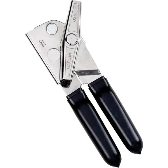 EZ-DUZ-IT Deluxe Can Opener with Black Grips - Sharped Carbon Steel Cutter for Smooth & Easy Operation