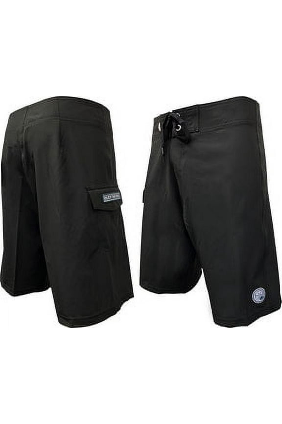 HIC Hawaiian Island Creations Men's Stretch Lifeguard Surf Board Shorts (Black, 38)