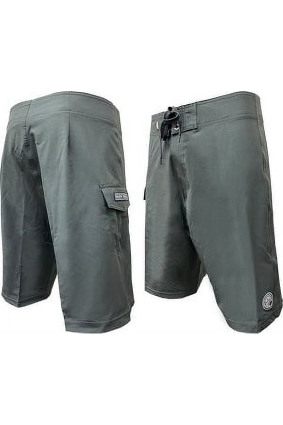 HIC Hawaiian Island Creations Men's Stretch Lifeguard Surf Board Shorts (Charcoal, 38)