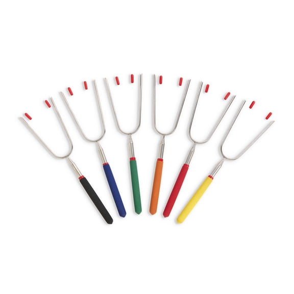 HIC Kitchen Extendable Roasting Forks with Wide Prongs, Extends to 35.25-Inches, Set of 6 with Storage Bag