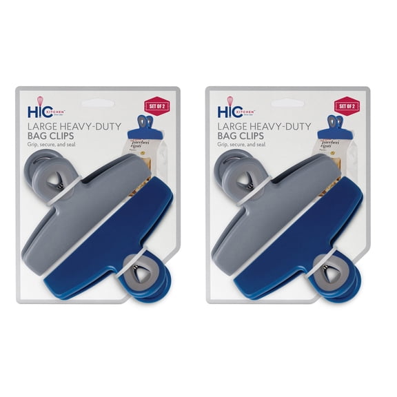 HIC Kitchen Large Heavy-Duty Clips, Soft-Grip Handles, Set Of 4 (2 Each Navy And Grey), For Sealing Food Bags, Snacks, Coffee, Pet Food, Freezer Storage, And Office Organization