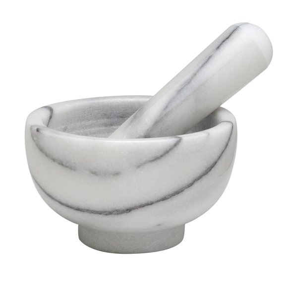 HIC Mortar and Pestle Spice Herb Grinder Pill Crusher Set, Solid Fine-Quality Carrara Marble