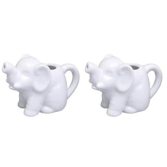 HIC Kitchen Mini Elephant Creamer With Handle, Fine Porcelain, 2-Ounce, For Serving Milk, Cream, Syrup, Dressings, And Sauces, Set of 2